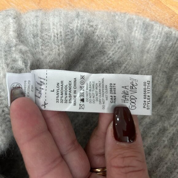 Stussy Tennis Sweater Mens L Gray V Neck Mohair Wool Blend Fuzzy Knit Ribbed - Picture 7 of 9